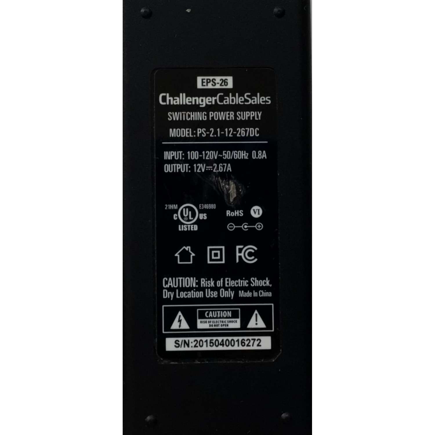 CARGADOR / ADAPTADOR DE FUENTE DE ALIMENTACION CHALLENGER VCA-VCD  / NUMERO DE PARTE PS-2.1-12-267DC / E346980 / EPS-26 / ENTRADA VCA 100-120V~ 50/60HZ 0.8A / SALIDA VCD 12V 2.67A / MODELO PS-2.1-12-267DC - Imagen 4